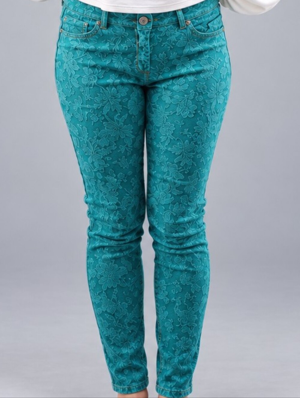 🥝LC Lauren Conrad Turquoise Floral Skinny Jeans – Size 10